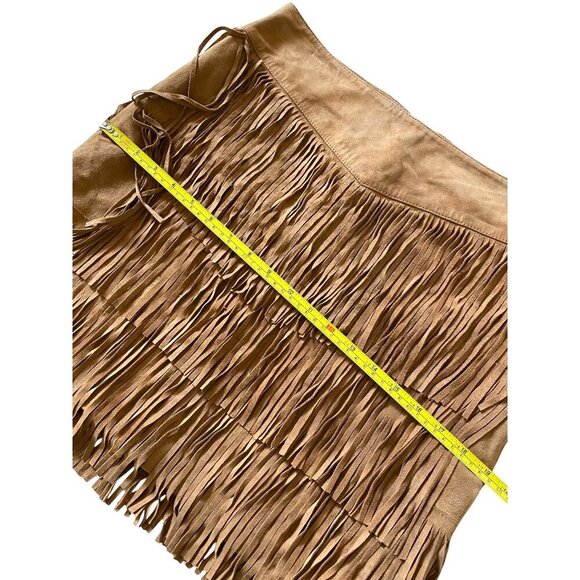 Lucchese Annabelle Lamb Leather Fringe Skirt Cinnamon Tan Suede Size M NWT - Picture 12 of 15